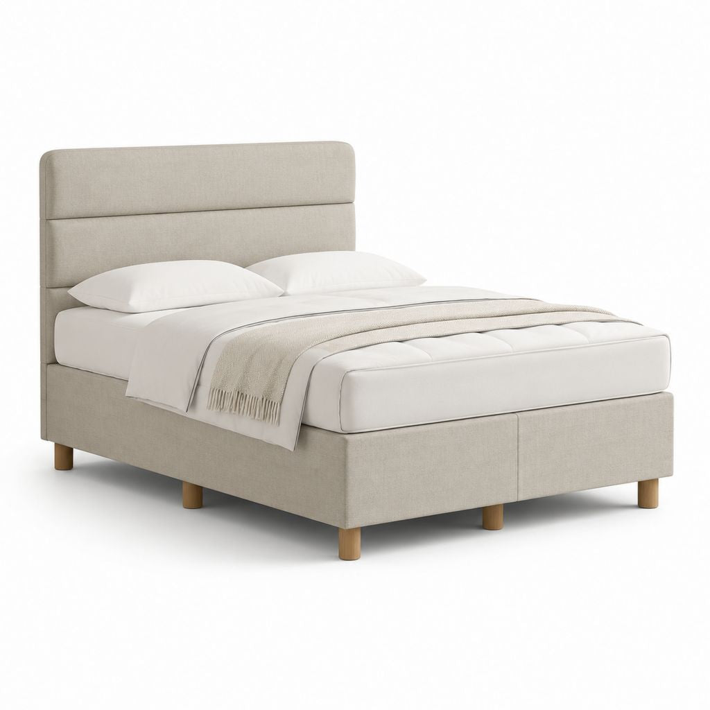 Letto matrimoniale imbottito beige in poliestere con testiera rettangolare 160 x 200 cm