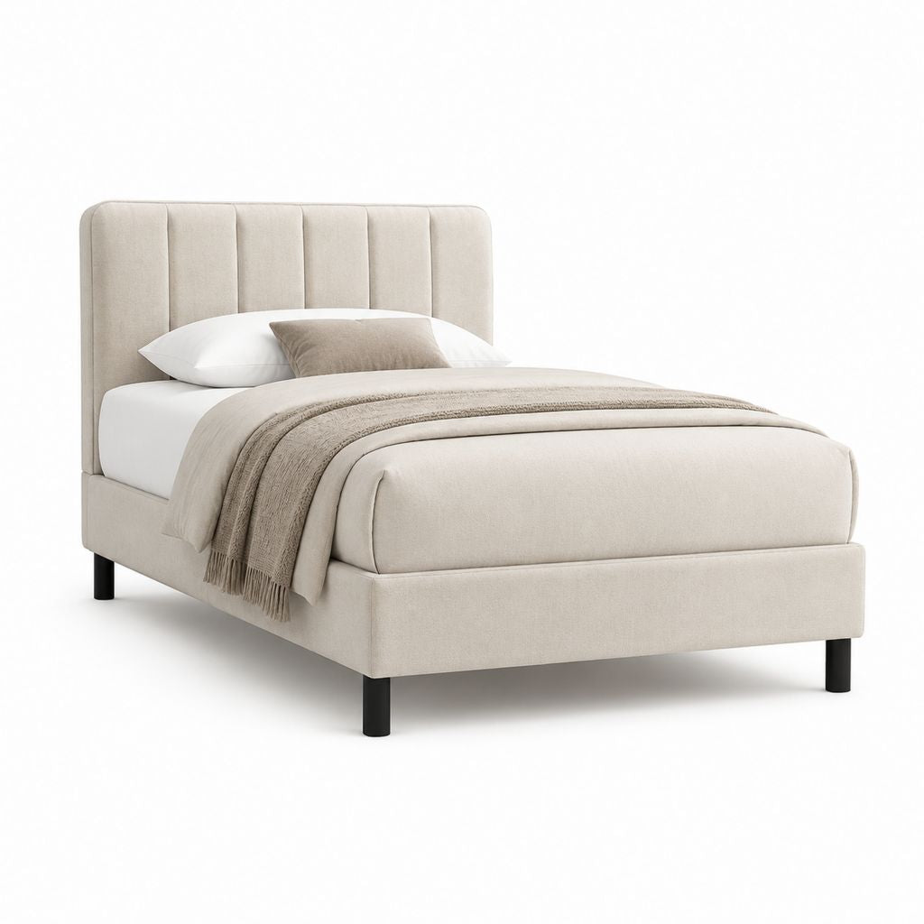 Letto matrimoniale imbottito beige in poliestere rettangolare 160 x 200 cm