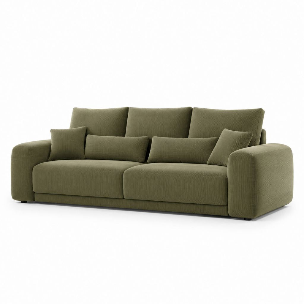 Divano 3 posti verde oliva in velluto a coste di poliestere rettangolare 230 x 100 x 85 cm
