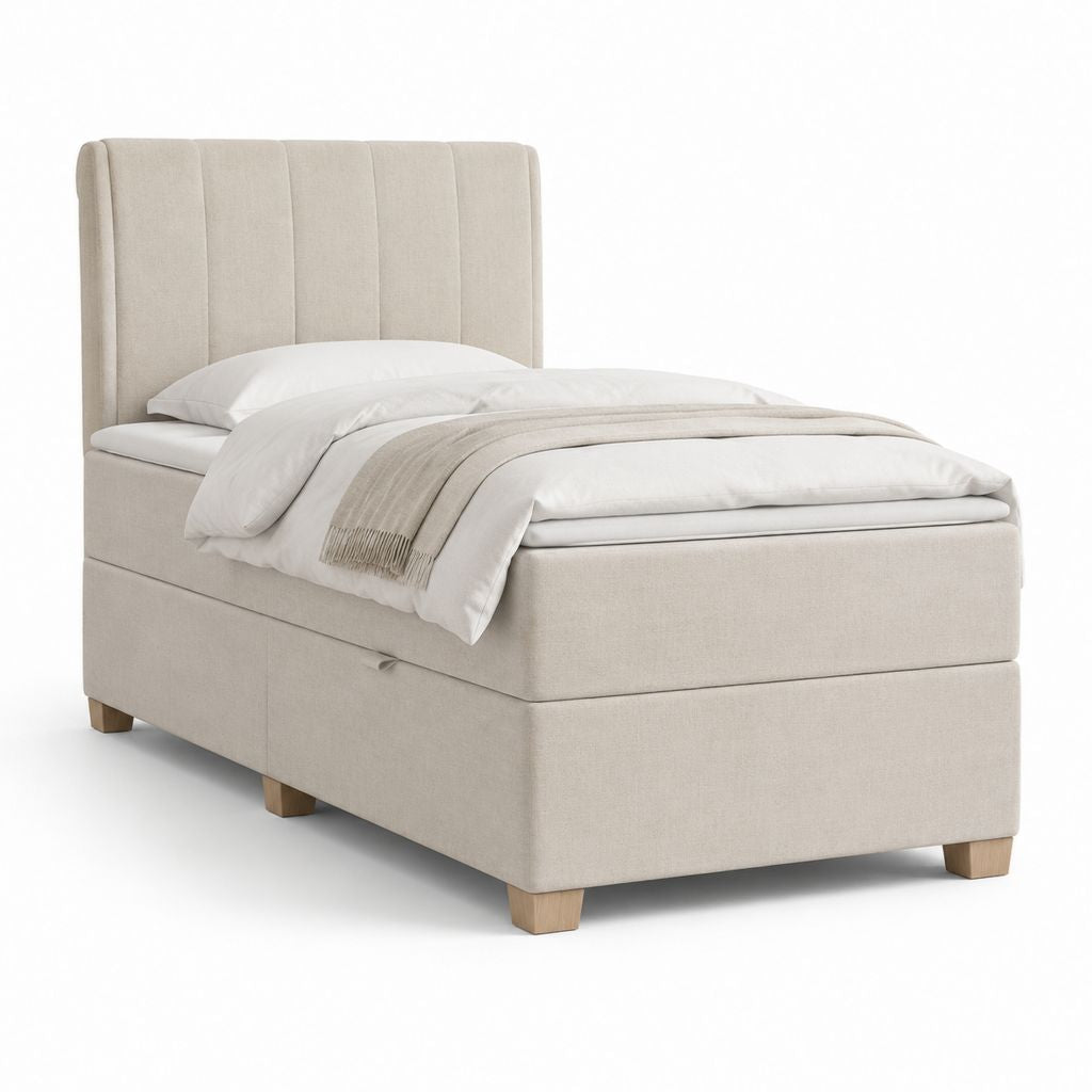 Letto singolo contenitore beige in poliestere 90 x 200 cm