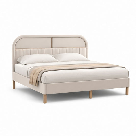 Letto matrimoniale beige in ecopelle PU rettangolare 160 x 200 cm