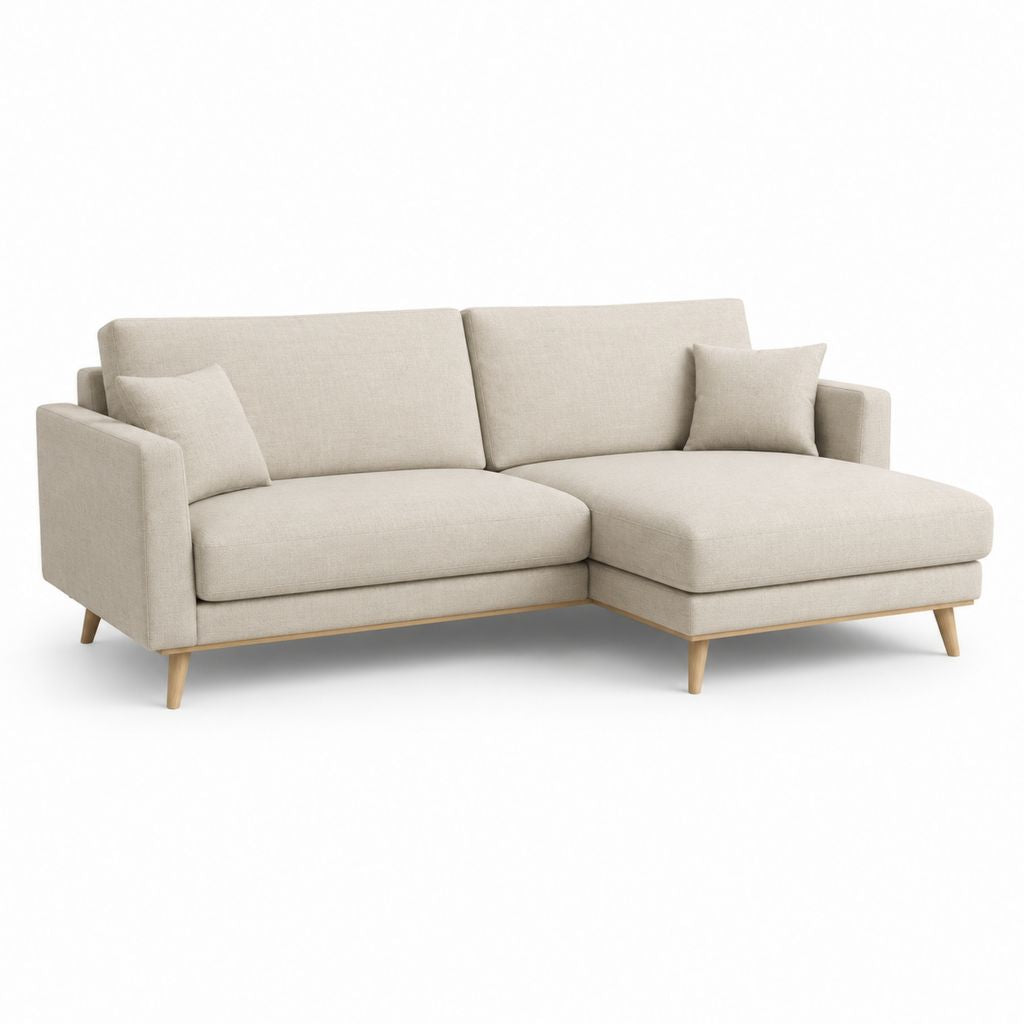 Divano angolare 3 posti con chaise longue beige in poliestere 230 x 150 x 85 cm