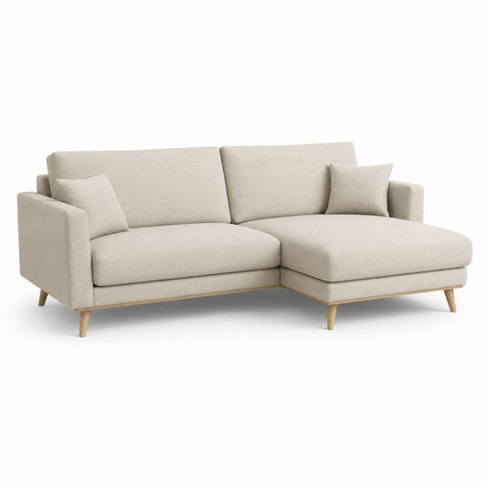 Divano angolare 3 posti con chaise longue beige in poliestere 230 x 150 x 85 cm