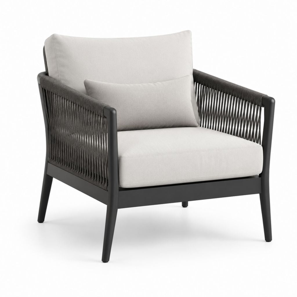 Poltrona da giardino con braccioli nera e grigio chiaro in alluminio e corda PE 75 x 80 x 78 cm