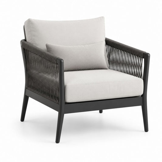 Poltrona da giardino con braccioli nera e grigio chiaro in alluminio e corda PE 75 x 80 x 78 cm
