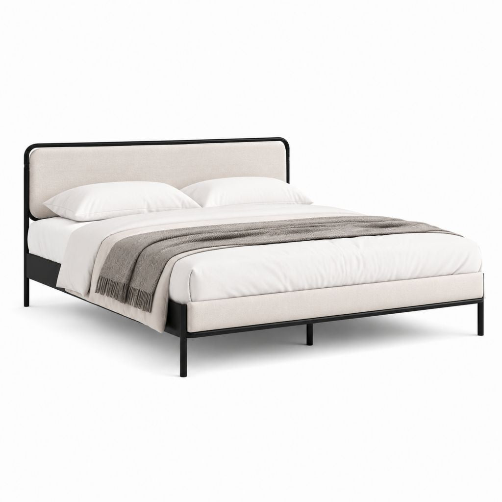 Letto matrimoniale 160 x 200 cm beige e nero in acciaio verniciato e poliestere 170 x 210 x 100 cm