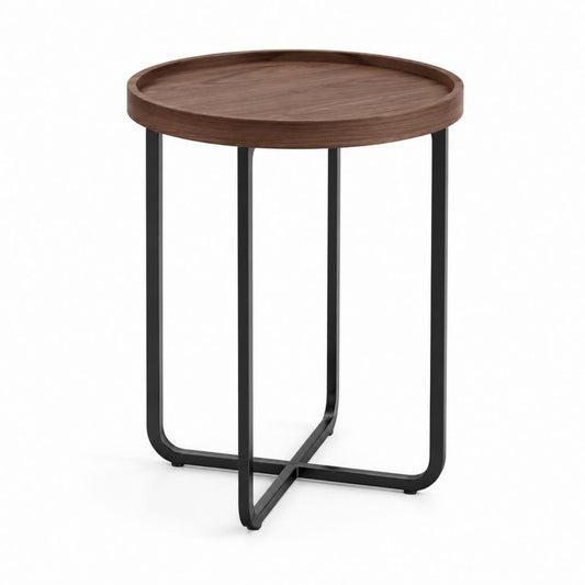 Tavolino laterale rotondo noce e nero in MDF e acciaio 40 x 40 x 55 cm