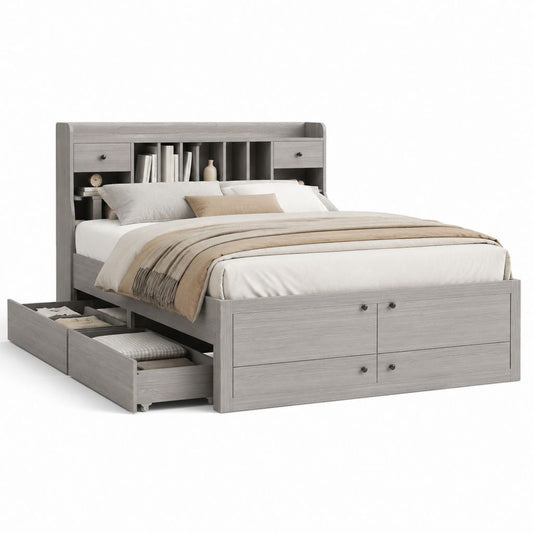 Letto matrimoniale contenitore rettangolare grigio rovere in pannelli di particelle 160 x 200 cm