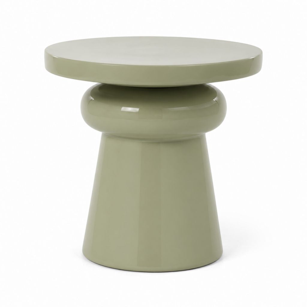 Tavolino laterale rotondo verde salvia in ceramica smaltata Ø40 x 45 cm