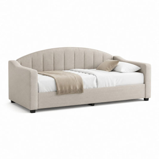 Letto singolo a divano curvo beige rivestito in poliestere 90 x 200 cm