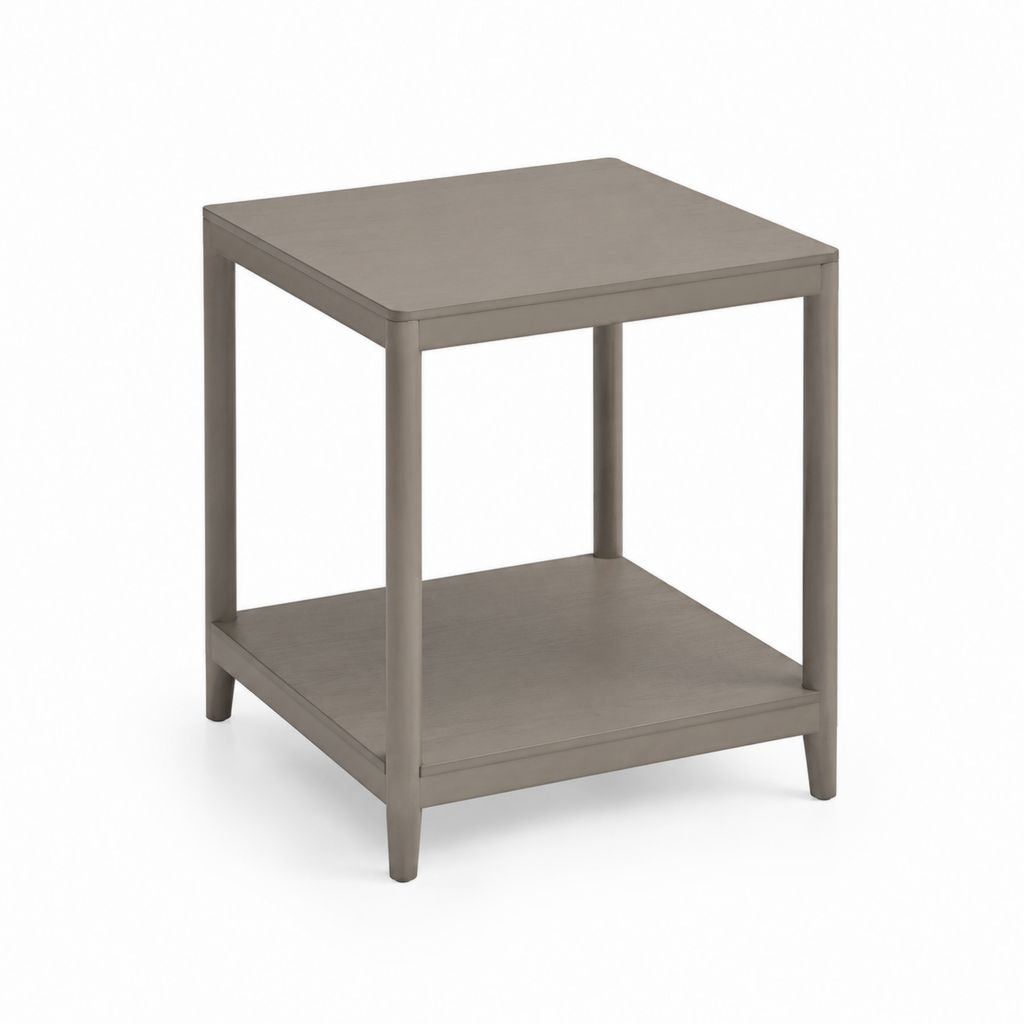 Tavolino laterale quadrato grigio in legno massello con ripiano 50 x 50 x 60 cm