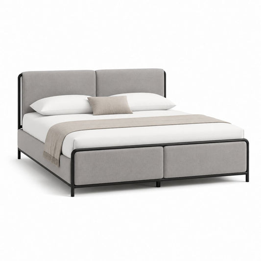 Letto matrimoniale imbottito grigio in poliestere con struttura in acciaio 160 x 200 cm