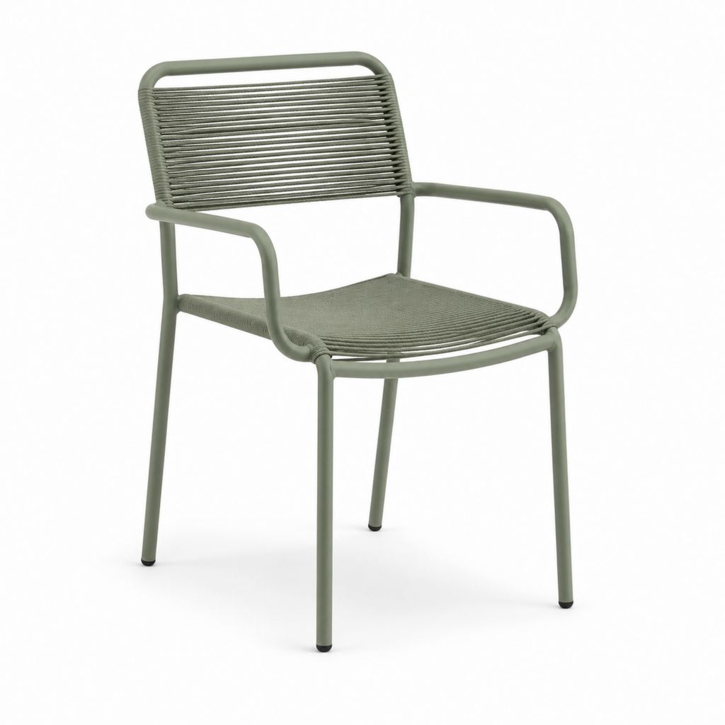 Sedia da giardino con braccioli verde in alluminio e corda in polipropilene 57 x 60 x 80 cm