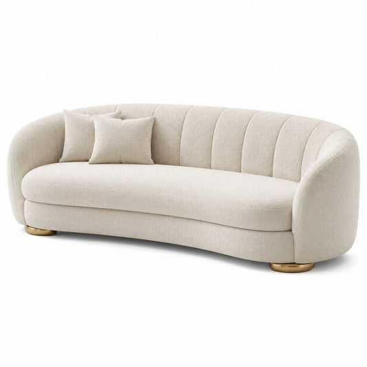 Divano 3 posti curvo avorio in poliestere bouclé 220 x 90 x 75 cm