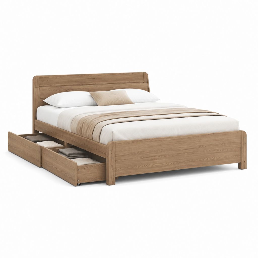 Letto matrimoniale con 2 cassetti rovere massello 160 x 200 cm