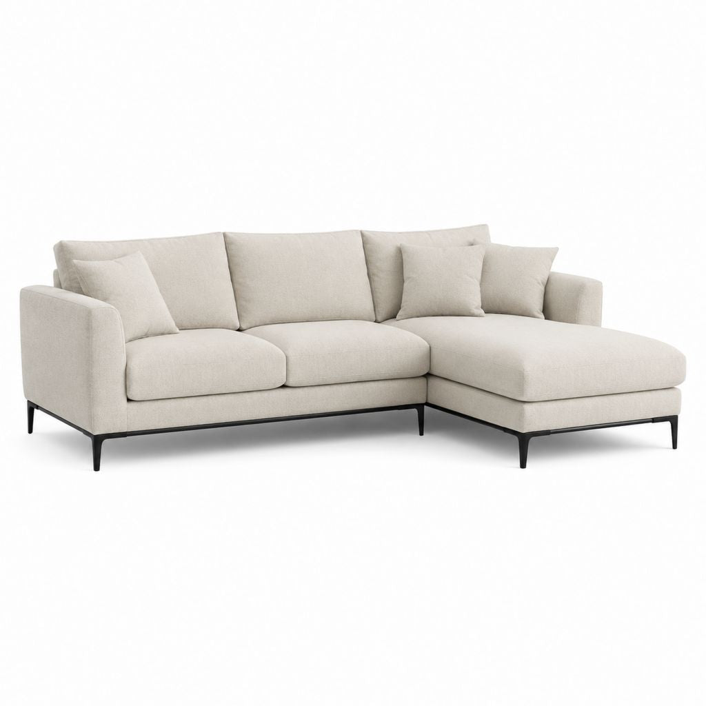 Divano angolare con chaise longue destra beige in poliestere 260 x 160 x 85 cm