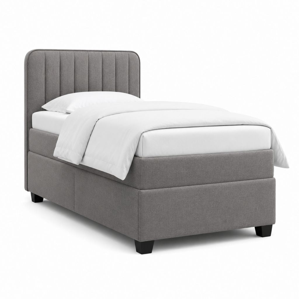 Letto imbottito a una piazza e mezza grigio in poliestere con testiera verticale 120 x 200 cm