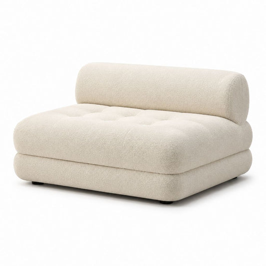 Poltrona lounge imbottita beige in poliestere bouclé 110 x 100 x 75 cm