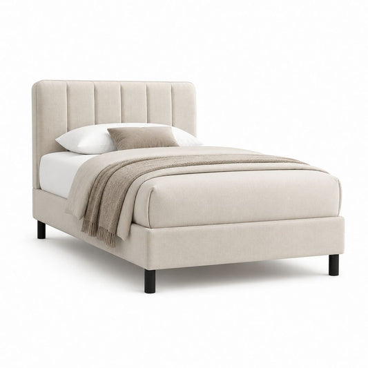 Letto matrimoniale imbottito beige in poliestere rettangolare 160 x 200 cm