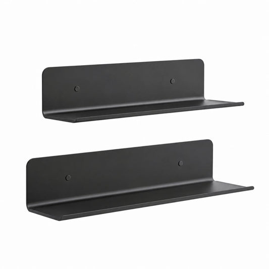 Set 2 mensole da parete nere in acciaio 40 x 10 x 10 cm
